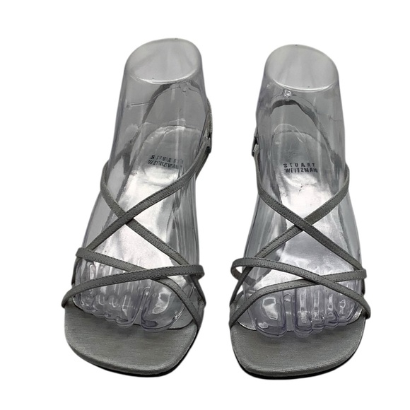 Stuart Weismann Silver Metallic Heels with Chain Embellishments sandals size 8.5 - Picture 1 of 6